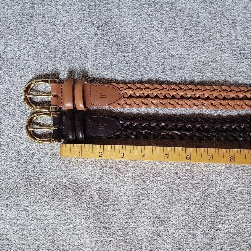L.C.I.Women’s Braided Vintage Leather Belt Set - Brown and Tan